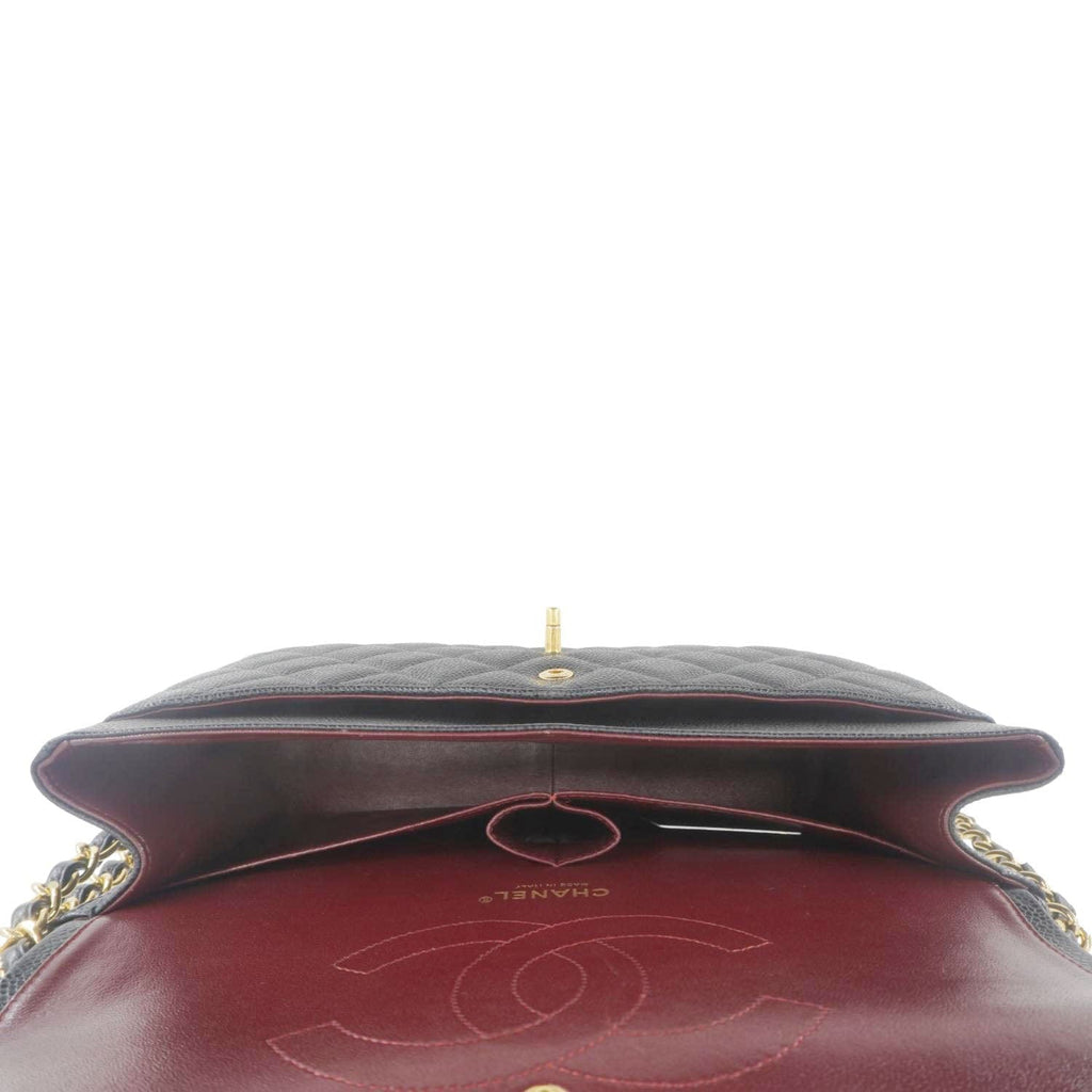Chanel Classic Jumbo Double Flap Quilted Caviar Leather Shoulder Bag Black
