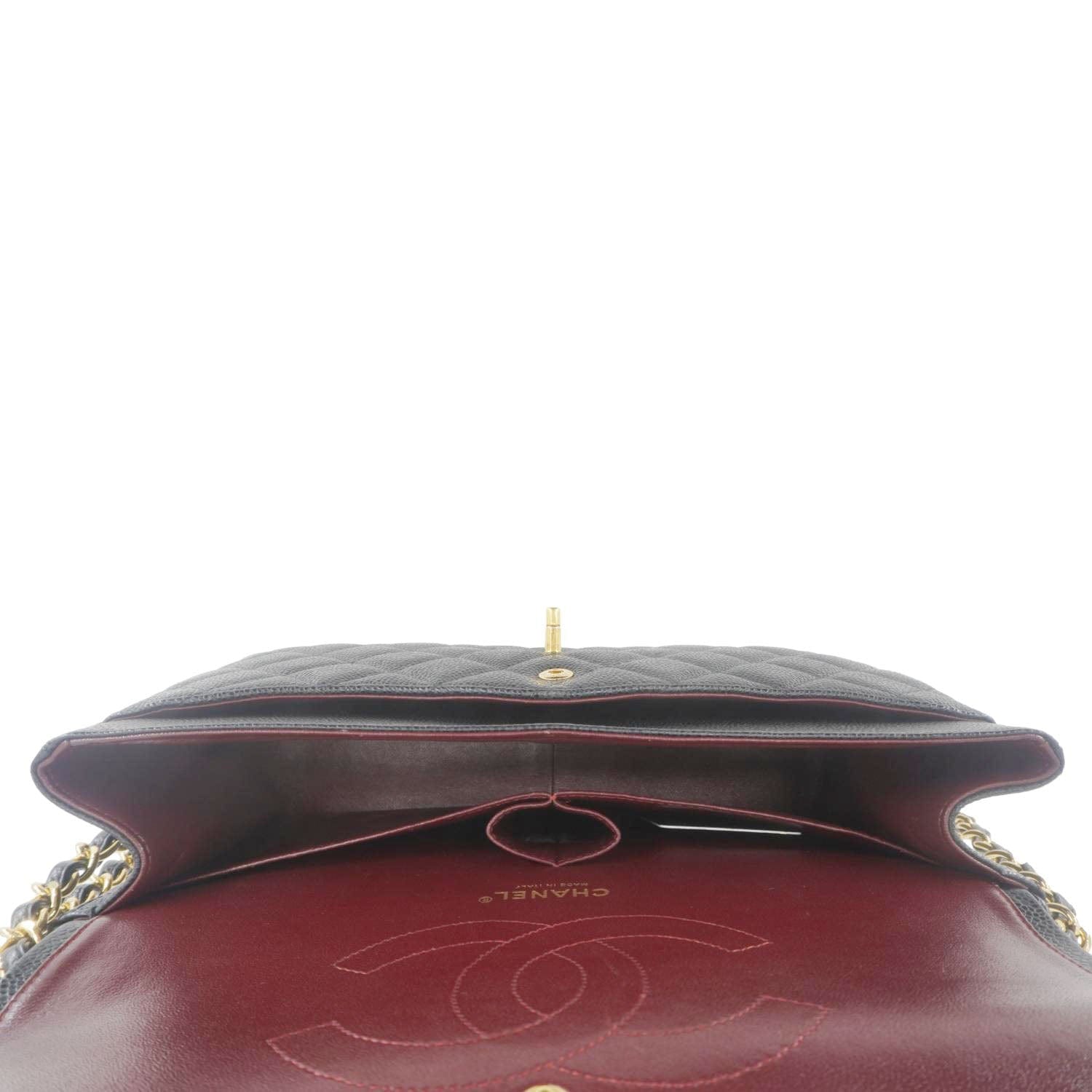 Chanel Classic Jumbo Double Flap Quilted Caviar Leather Shoulder Bag Black