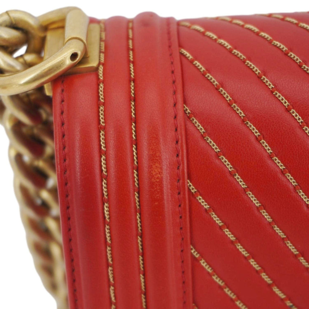 Chanel Boy Flap Small Chevron Leather Shoulder Bag Red