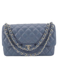 Chanel Classic Jumbo Double Flap Quilted Caviar Leather Shoulder Bag Blue