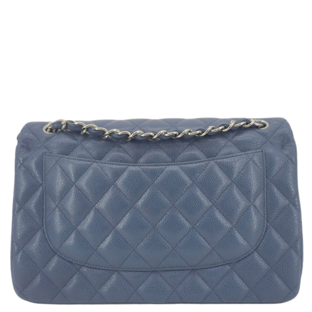Chanel Classic Jumbo Double Flap Quilted Caviar Leather Shoulder Bag Blue