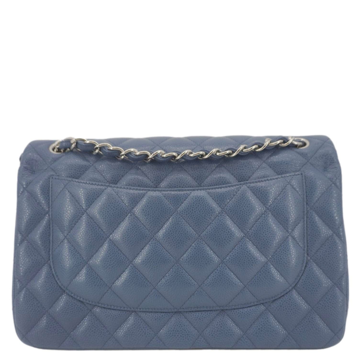 Chanel Classic Jumbo Double Flap Quilted Caviar Leather Shoulder Bag Blue