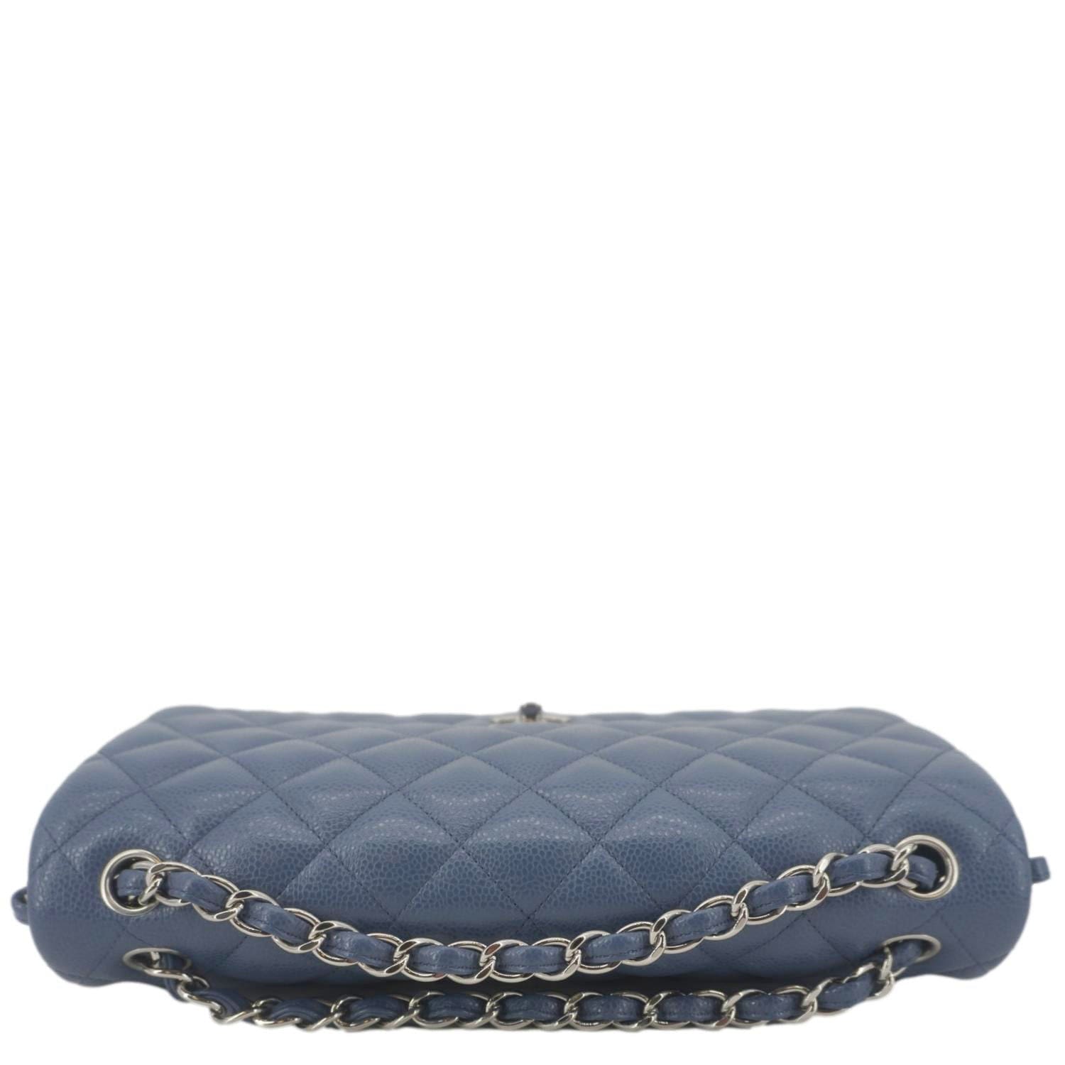 Chanel Classic Jumbo Double Flap Quilted Caviar Leather Shoulder Bag Blue