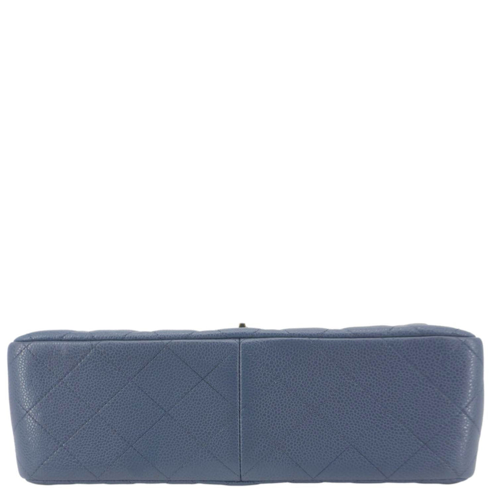 Chanel Classic Jumbo Double Flap Quilted Caviar Leather Shoulder Bag Blue