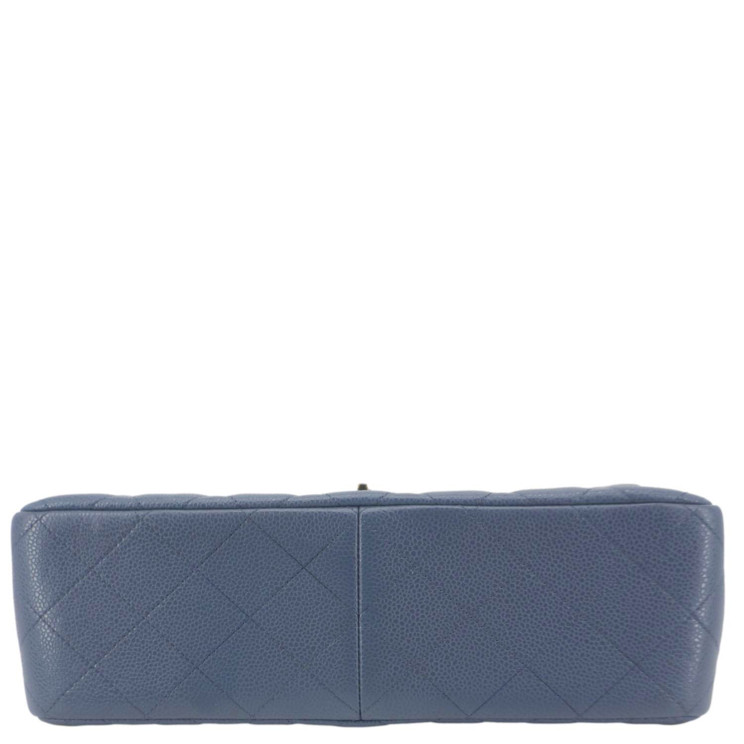Chanel Classic Jumbo Double Flap Quilted Caviar Leather Shoulder Bag Blue
