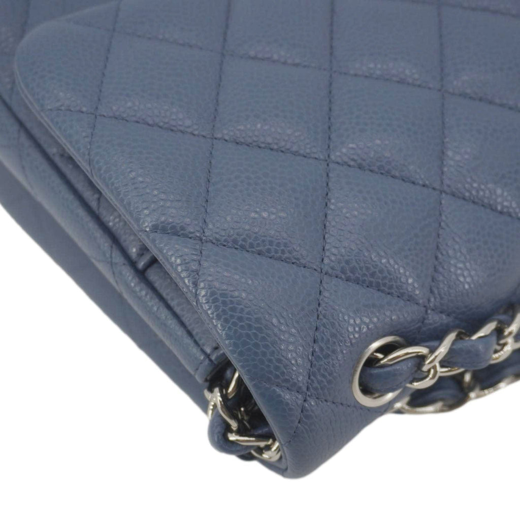 Chanel Classic Jumbo Double Flap Quilted Caviar Leather Shoulder Bag Blue