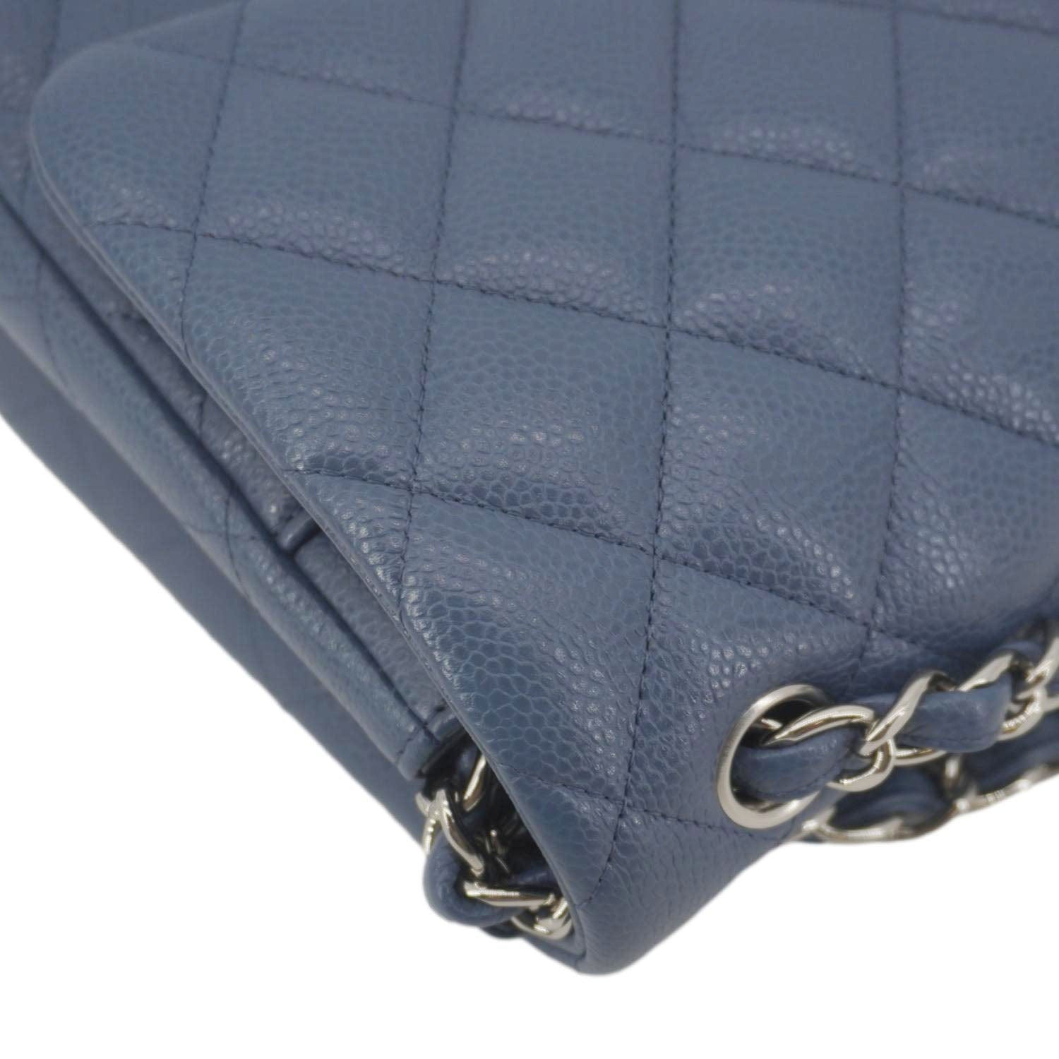 Chanel Classic Jumbo Double Flap Quilted Caviar Leather Shoulder Bag Blue