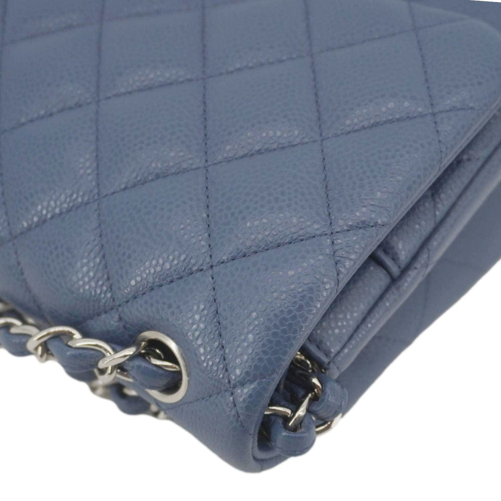 Chanel Classic Jumbo Double Flap Quilted Caviar Leather Shoulder Bag Blue