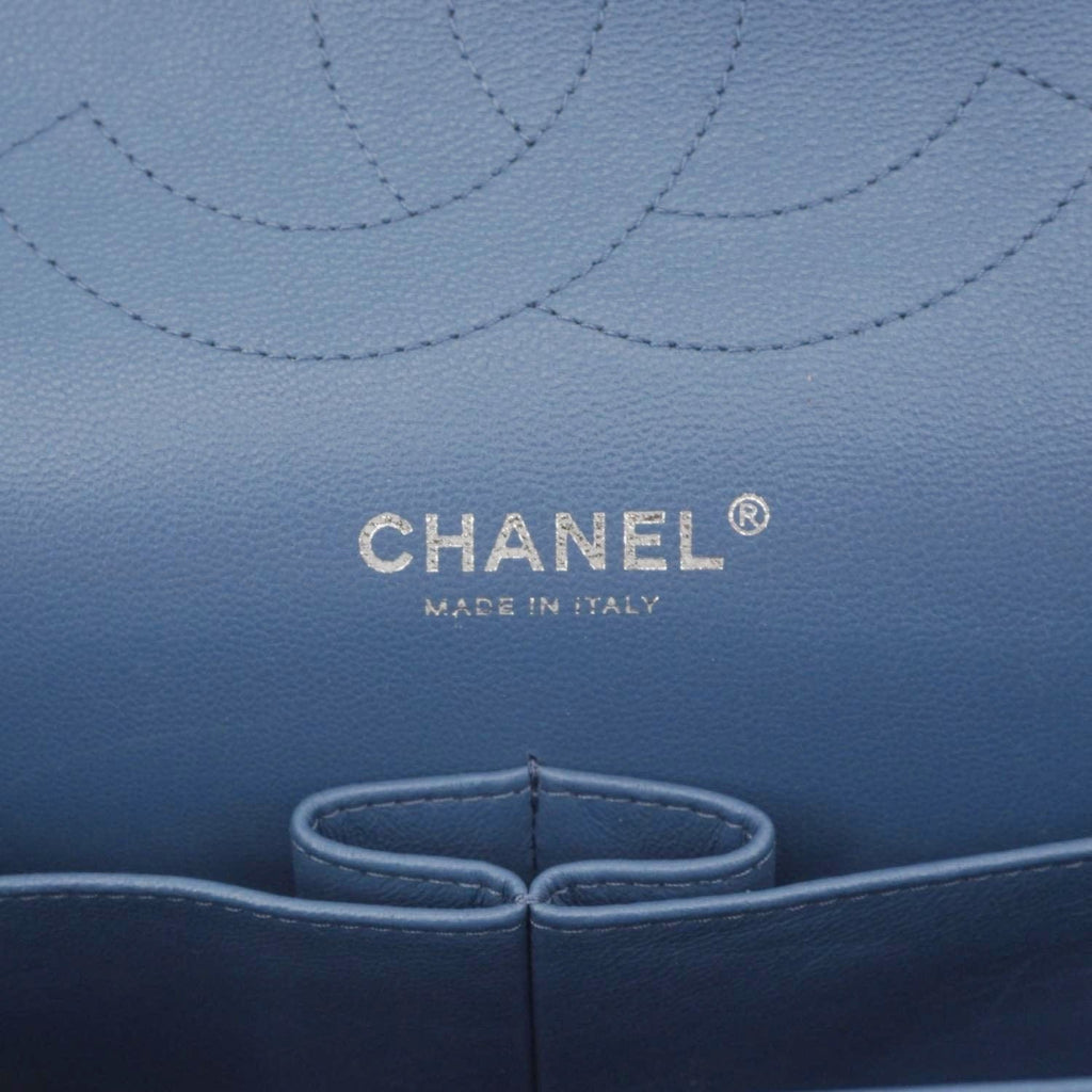 Chanel Classic Jumbo Double Flap Quilted Caviar Leather Shoulder Bag Blue