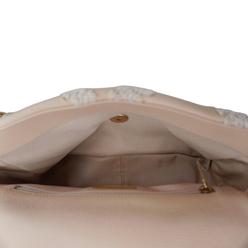 Chanel 19 Flap Medium Calfskin Crochet Shoulder Bag Beige