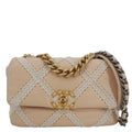 Chanel 19 Flap Medium Calfskin Crochet Shoulder Bag Beige