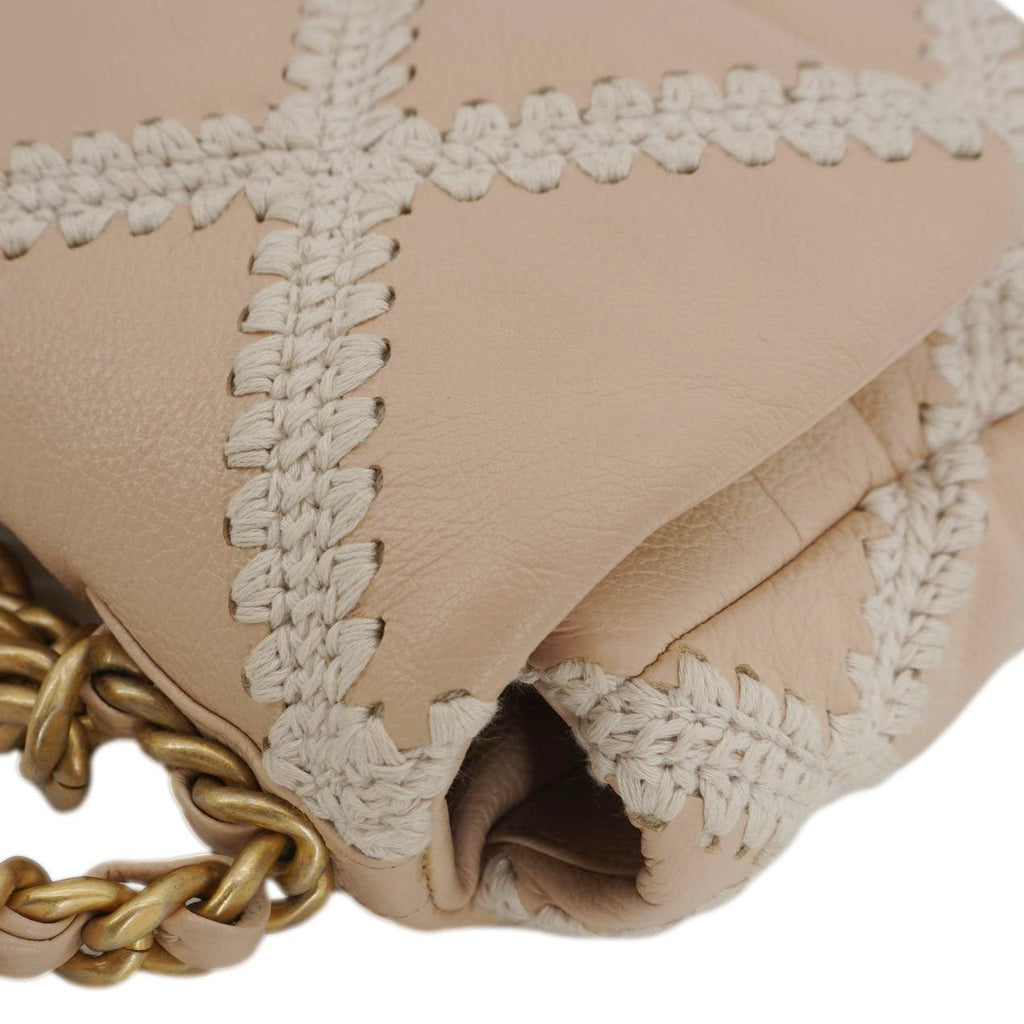 Chanel 19 Flap Medium Calfskin Crochet Shoulder Bag Beige