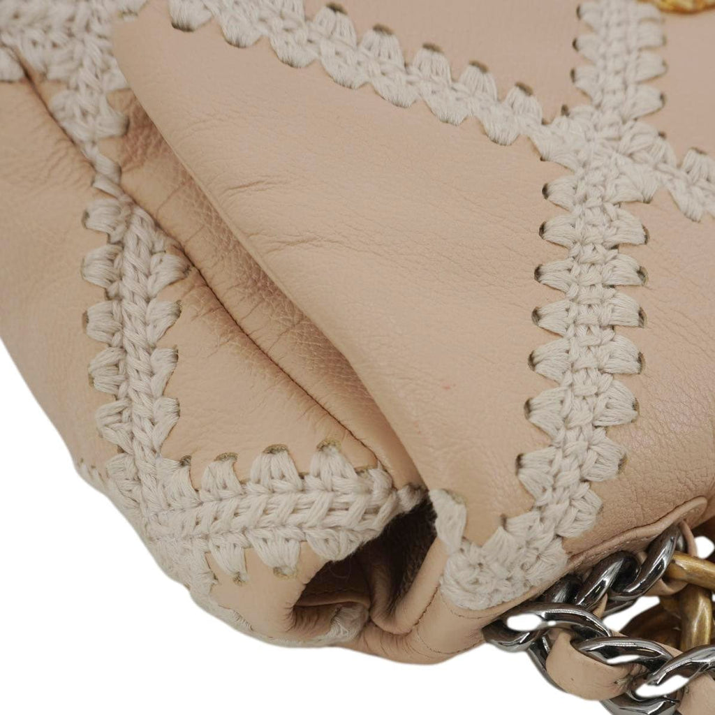 Chanel 19 Flap Medium Calfskin Crochet Shoulder Bag Beige