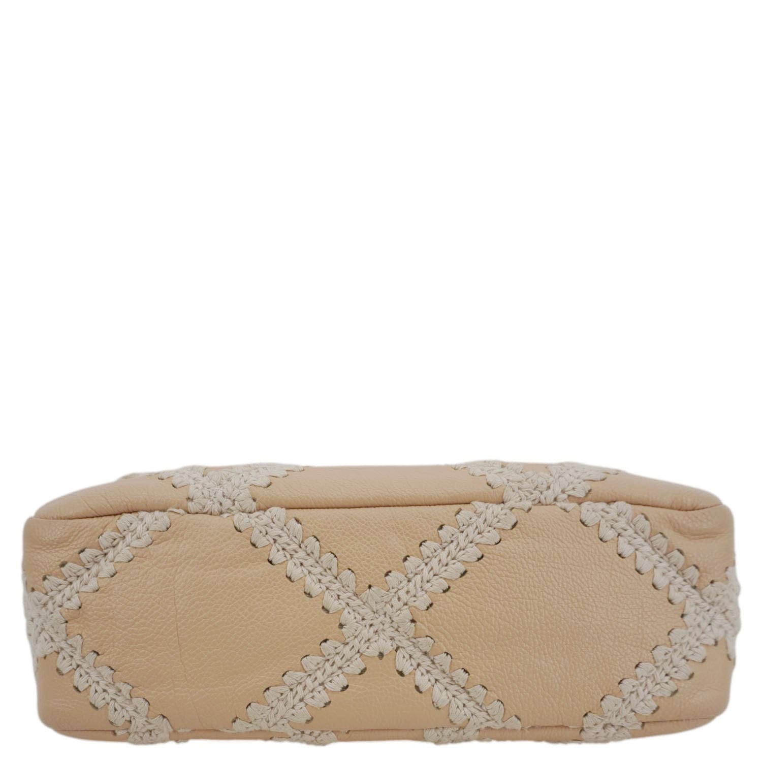 Chanel 19 Flap Medium Calfskin Crochet Shoulder Bag Beige