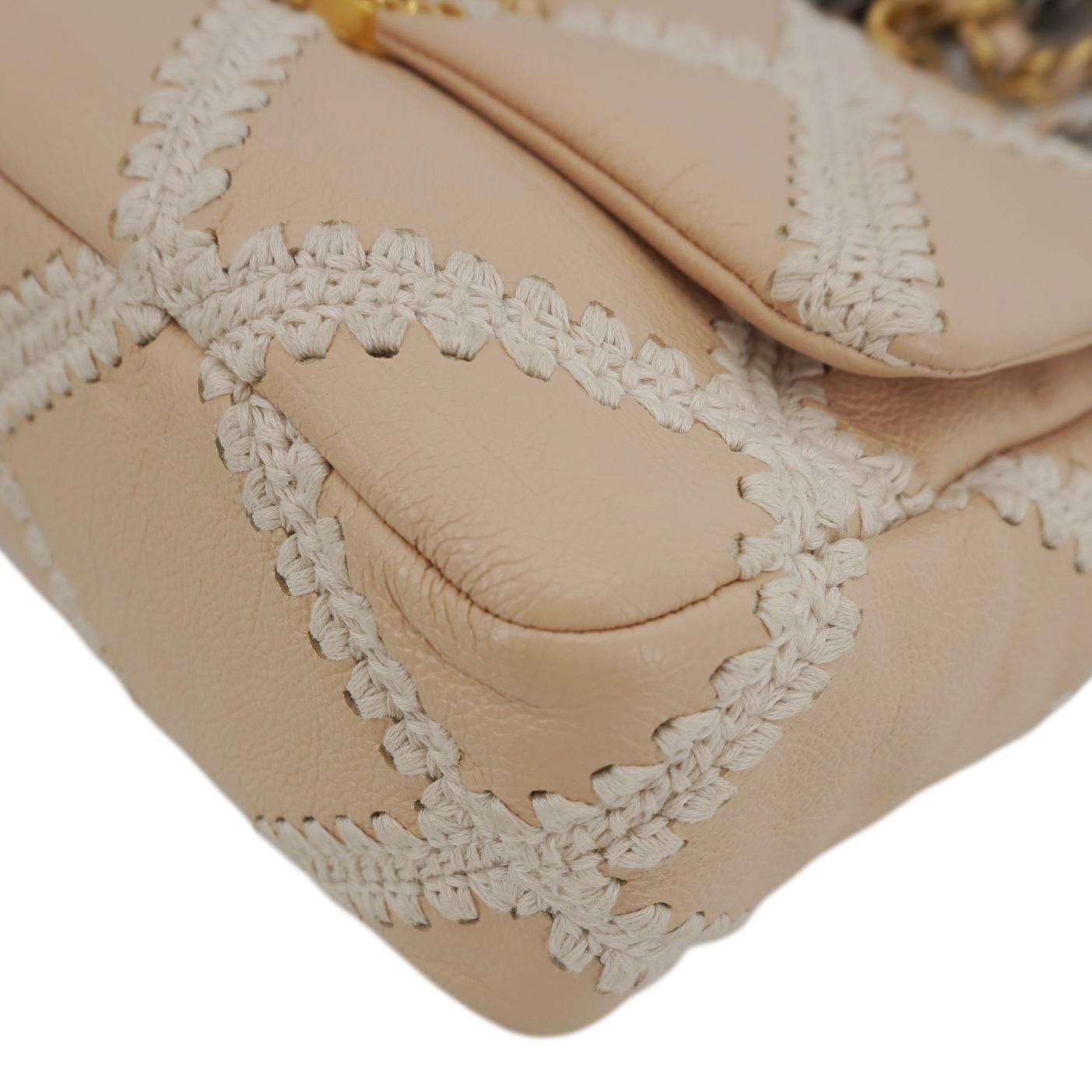 Chanel 19 Flap Medium Calfskin Crochet Shoulder Bag Beige