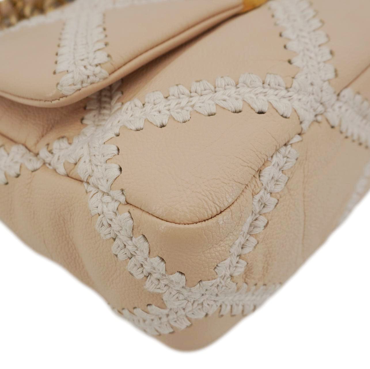 Chanel 19 Flap Medium Calfskin Crochet Shoulder Bag Beige