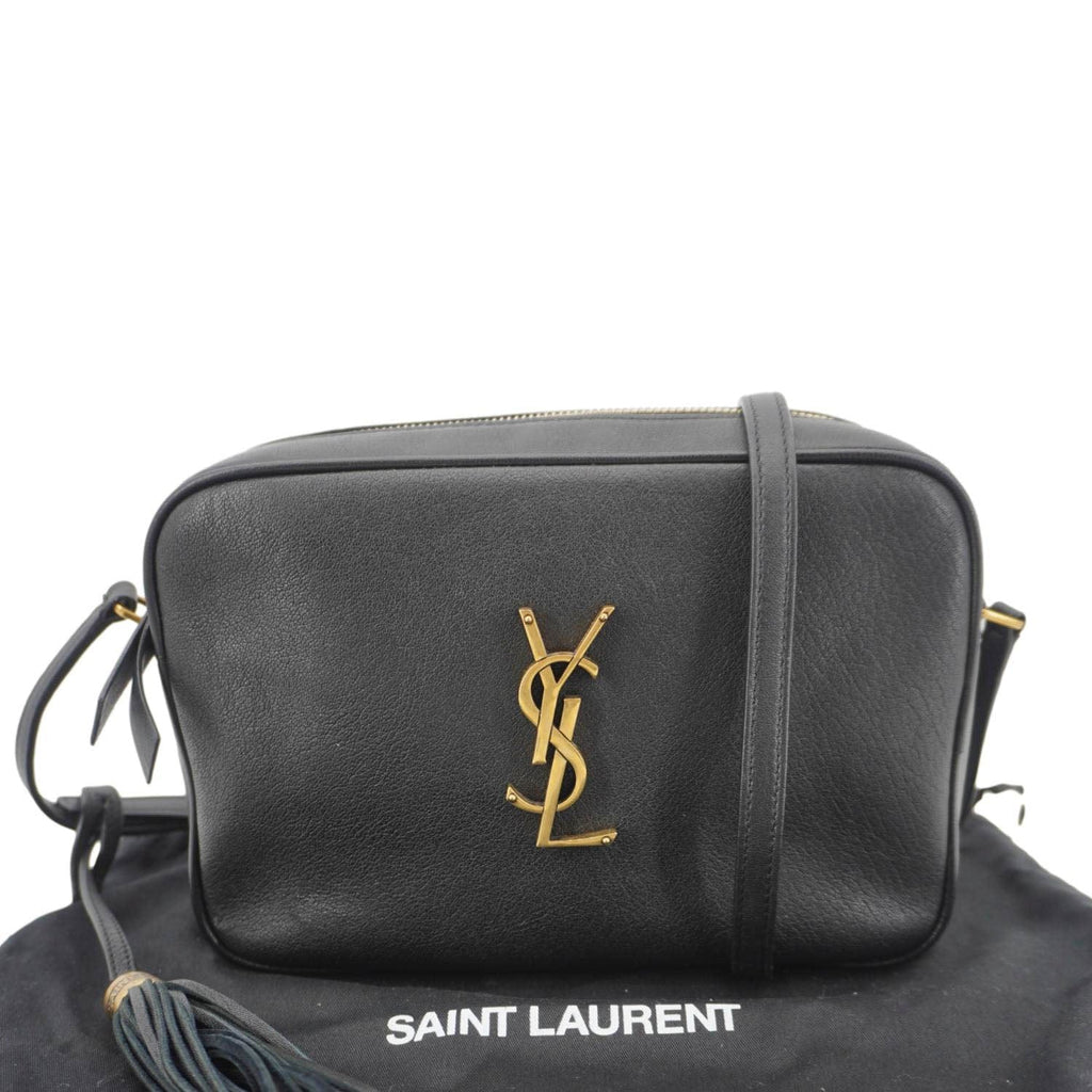 YVES SAINT LAURENT Lou Grained Leather Camera Crossbody Bag Black