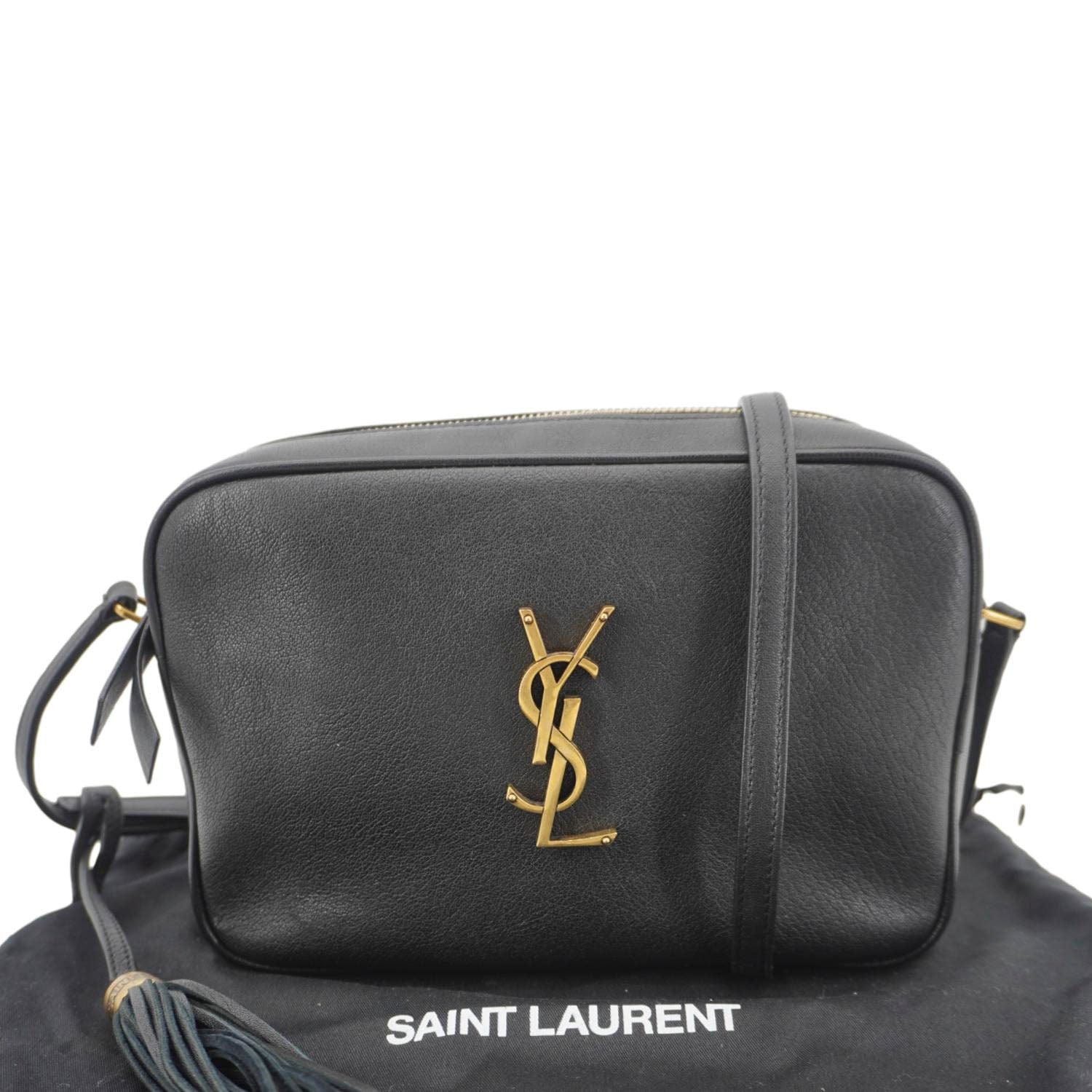 YVES SAINT LAURENT Lou Grained Leather Camera Crossbody Bag Black