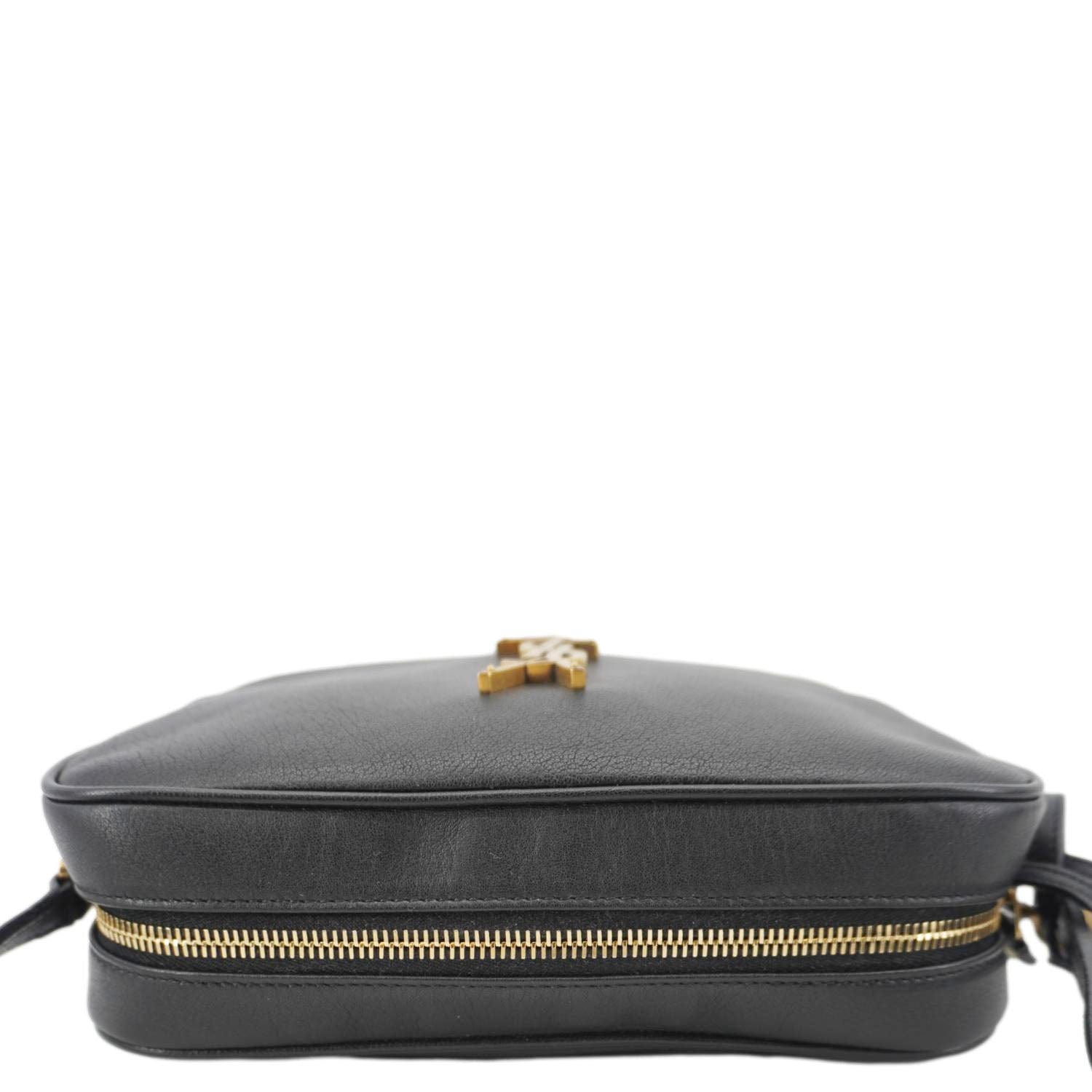 YVES SAINT LAURENT Lou Grained Leather Camera Crossbody Bag Black