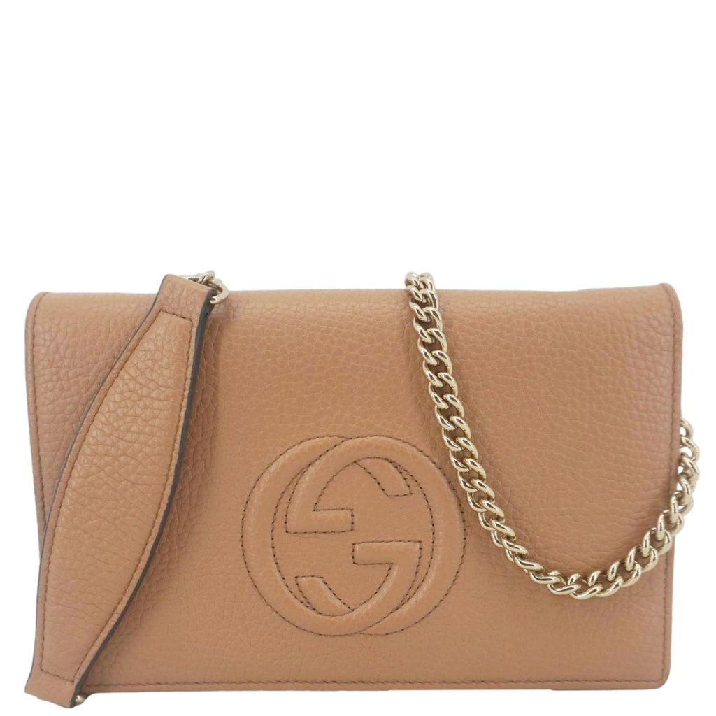 GUCCI Soho Leather Wallet On Chain Crossbody Bag Brown 598211