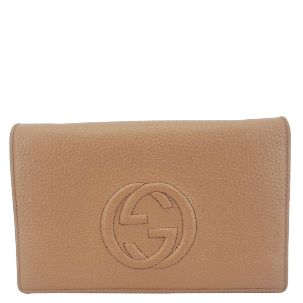 GUCCI Soho Leather Wallet On Chain Crossbody Bag Brown 598211