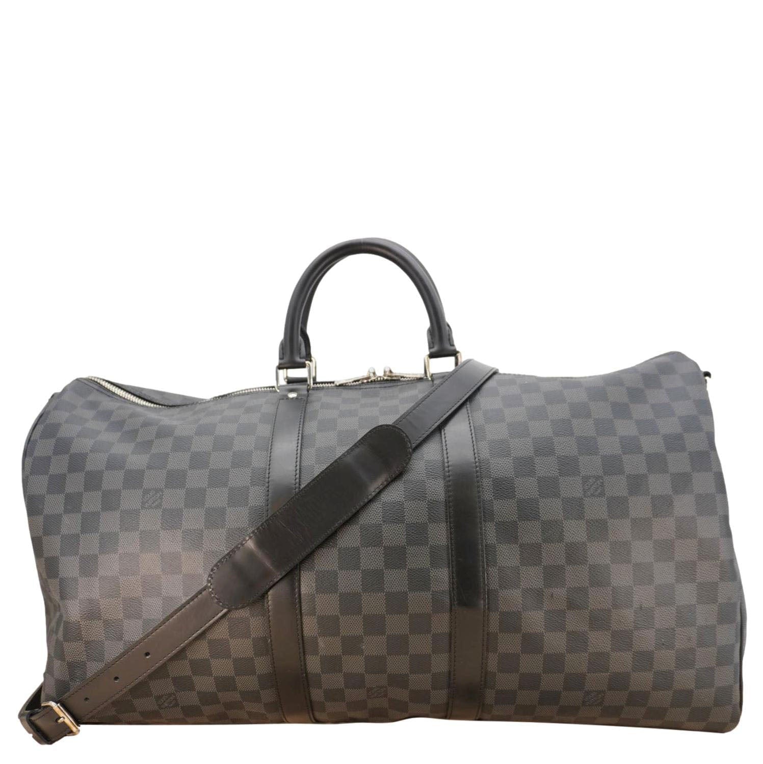 LOUIS VUITTON Keepall 55 Bandouliere Damier Graphite Travel Bag Black