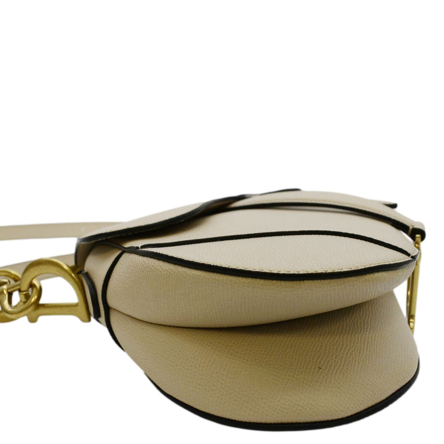 CHRISTIAN DIOR Saddle Grained Calfskin Leather Satchel Shoulder Bag Caramel Beige