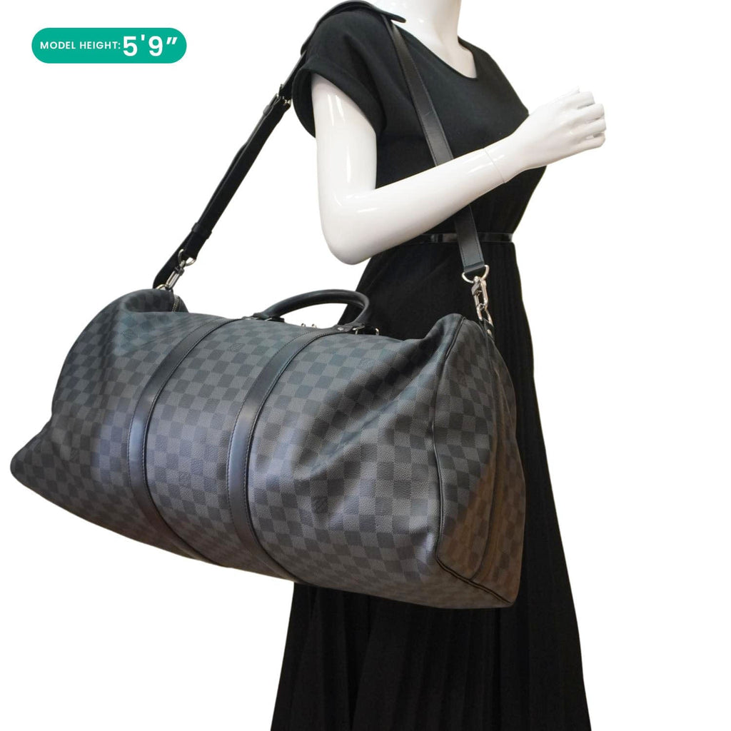 LOUIS VUITTON Keepall 55 Bandouliere Damier Graphite Travel Bag Black