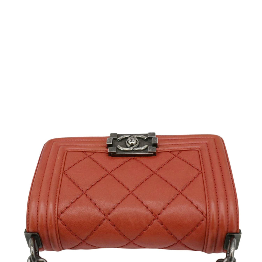 Chanel Double Stitch Small Boy Flap Quilted Leather Shoulder Bag Red