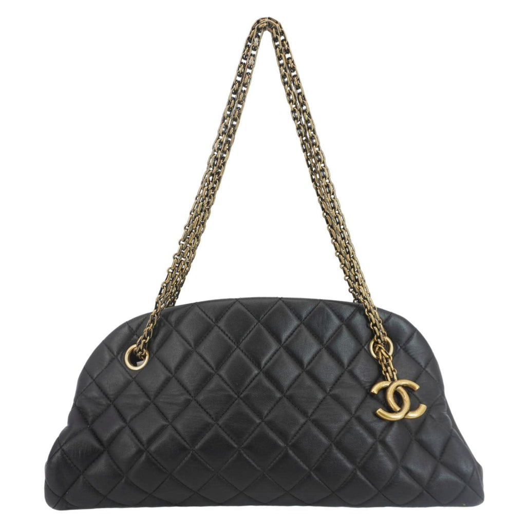 Chanel Just Mademoiselle Bowling Small Quilted Leather Shoulder Bag Black