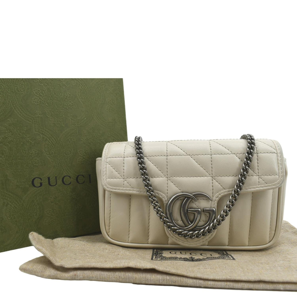 GUCCI Gucci Marmont Super Mini Matelasse Leather Shoulder Bag White 476433
