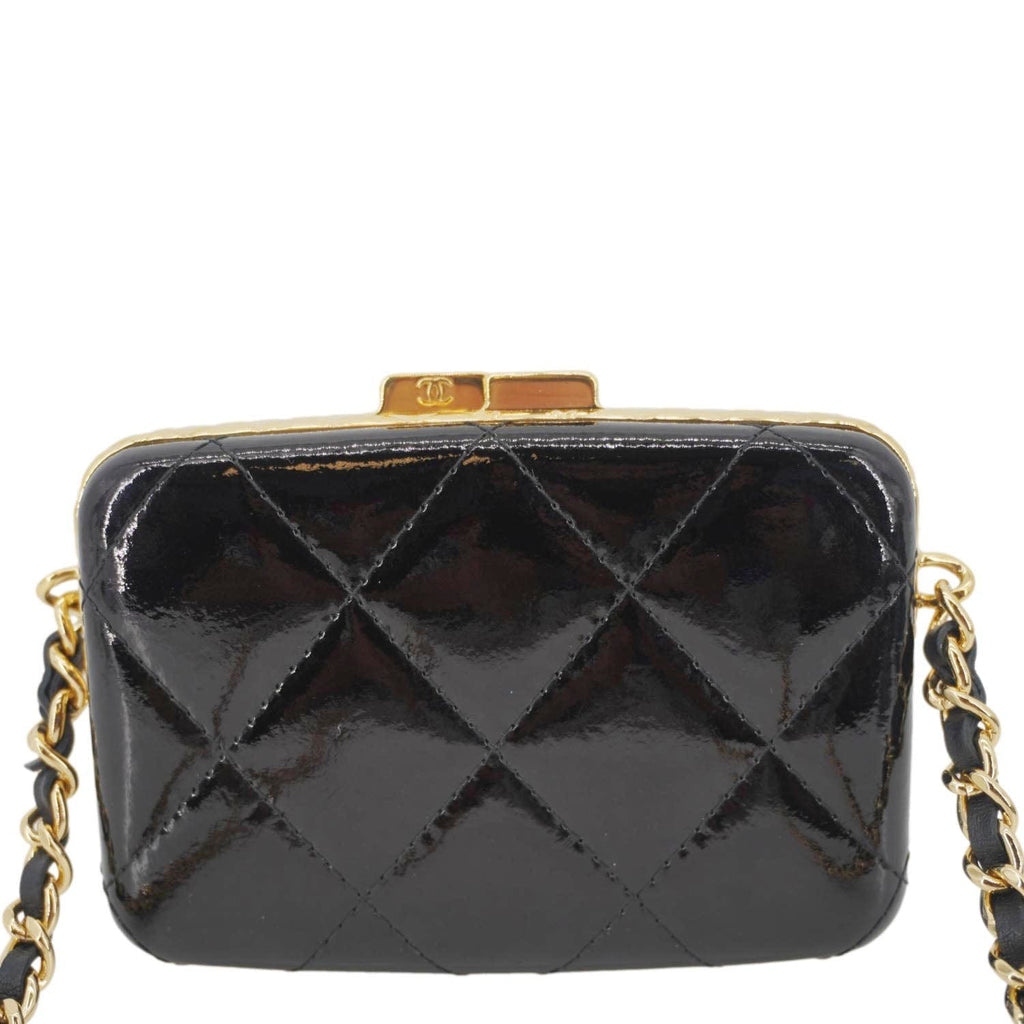 Chanel Framed Box Mini Quilted Patent Leather Chain Clutch Bag Black