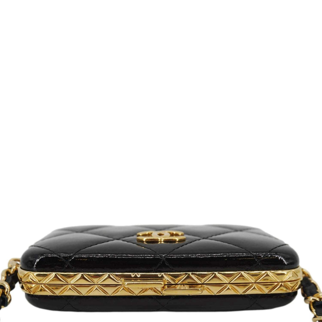 Chanel Framed Box Mini Quilted Patent Leather Chain Clutch Bag Black