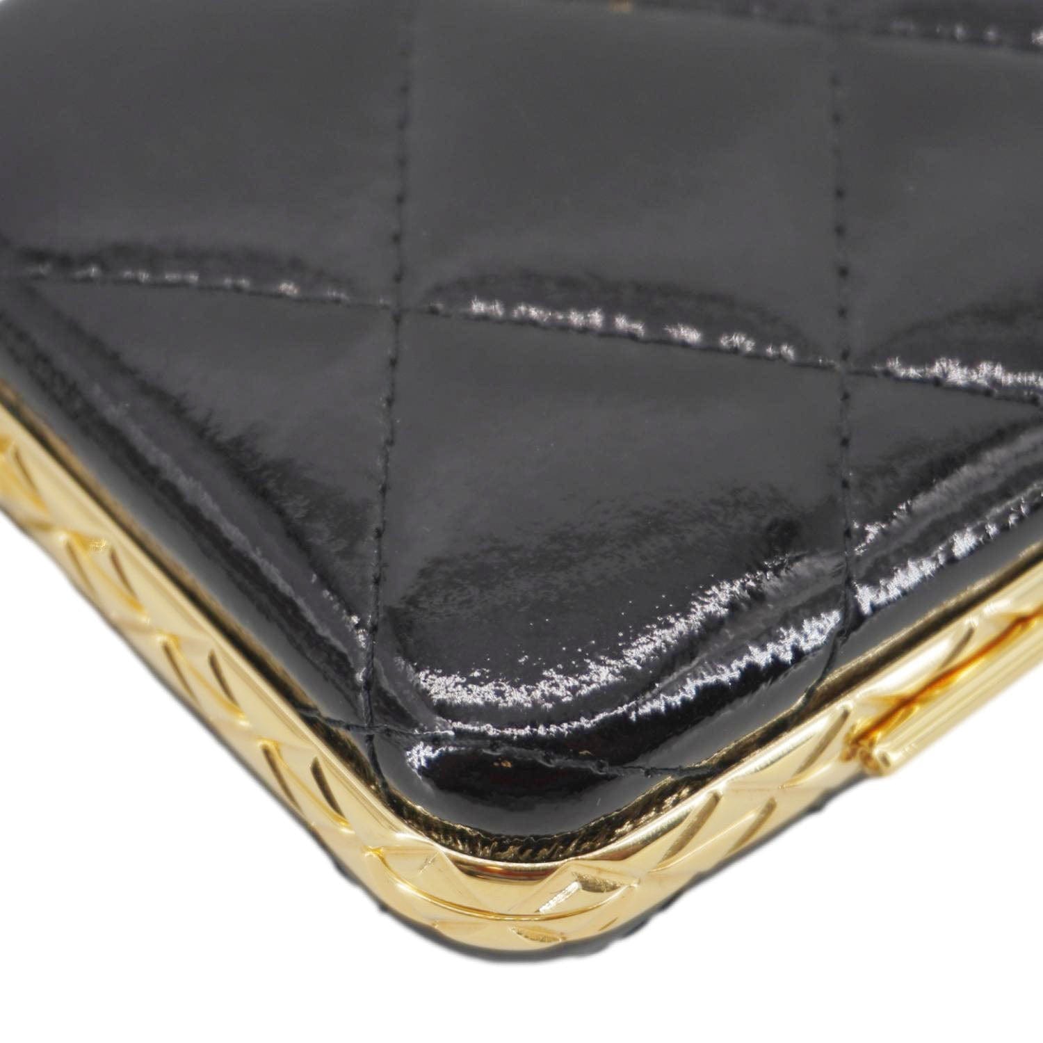 Chanel Framed Box Mini Quilted Patent Leather Chain Clutch Bag Black
