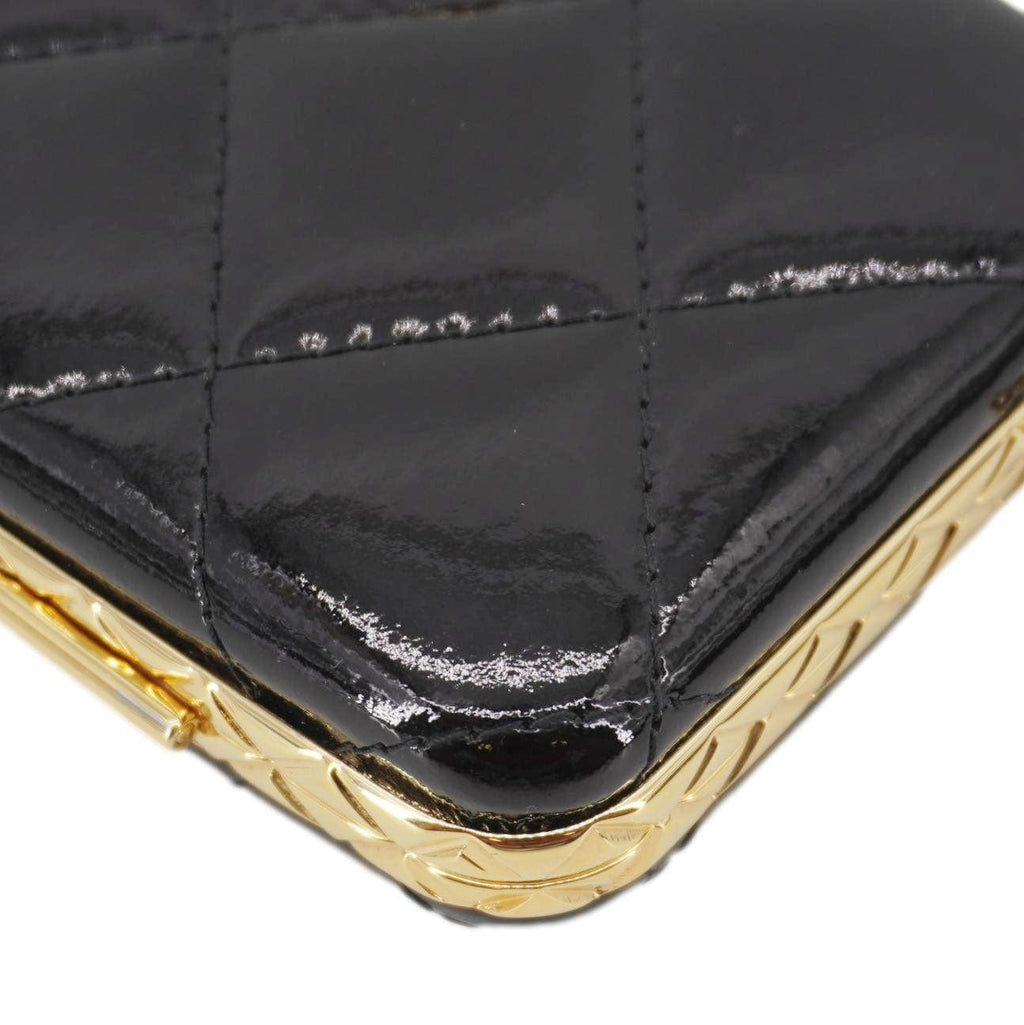 Chanel Framed Box Mini Quilted Patent Leather Chain Clutch Bag Black