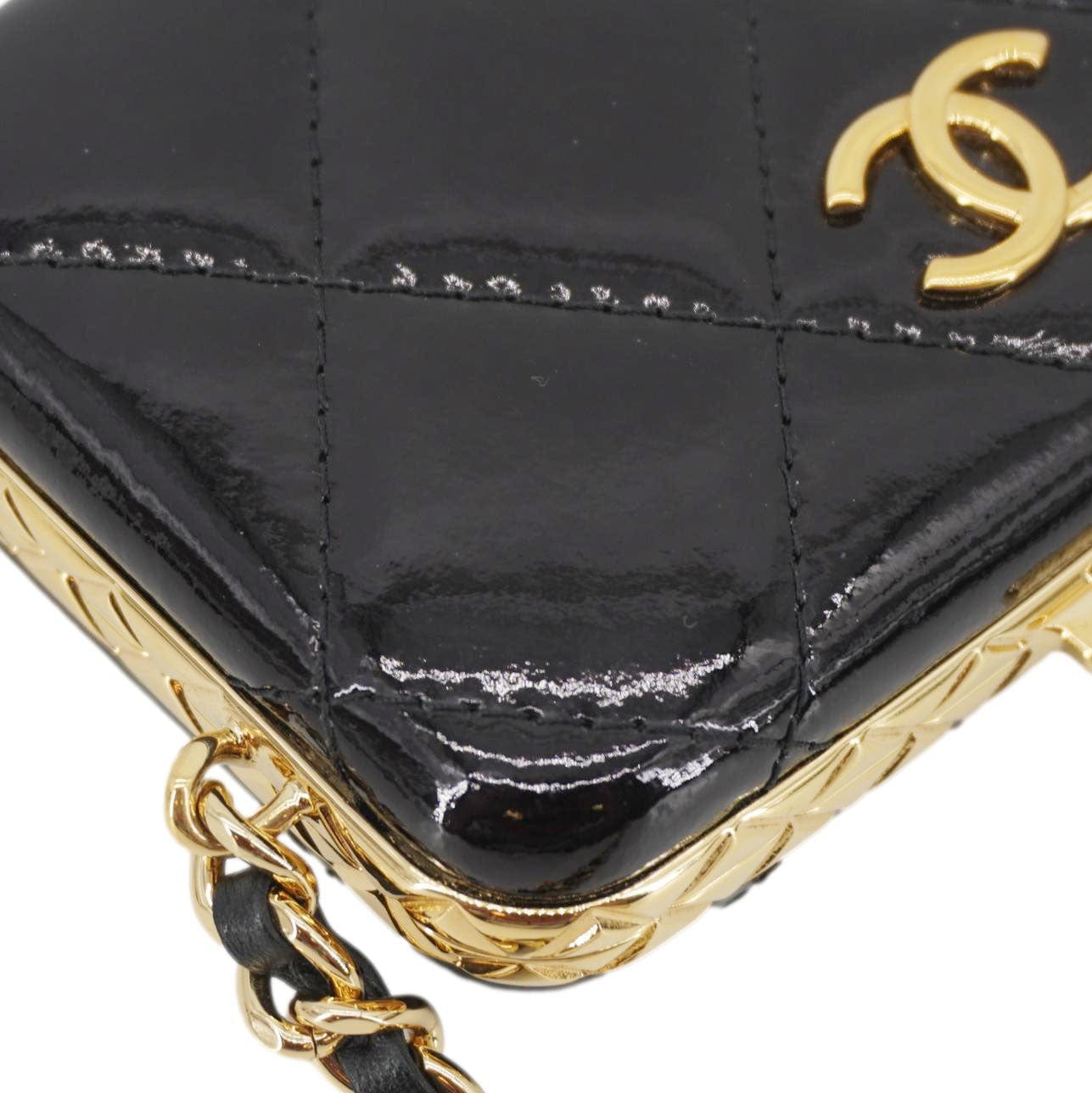 Chanel Framed Box Mini Quilted Patent Leather Chain Clutch Bag Black