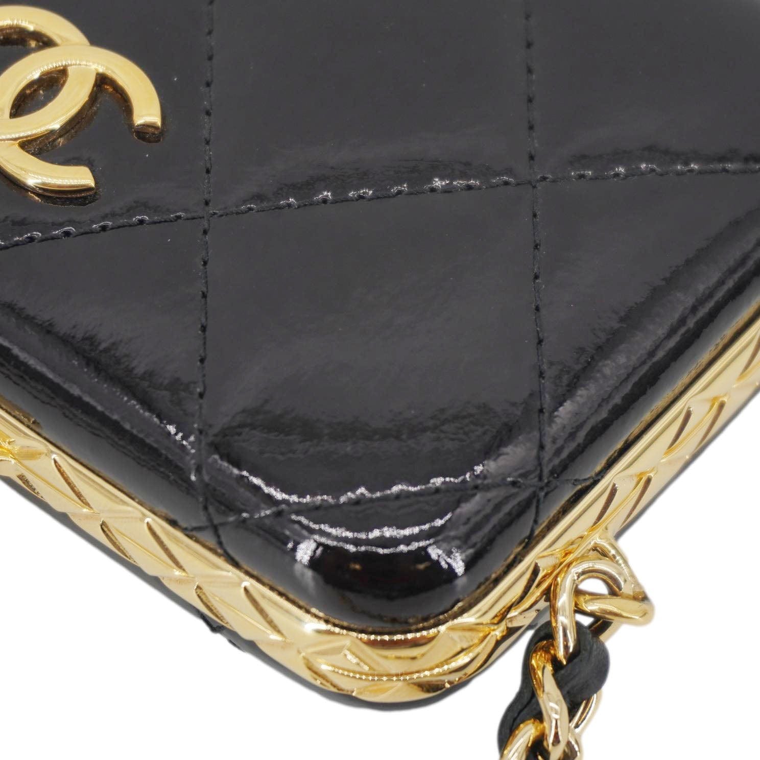 Chanel Framed Box Mini Quilted Patent Leather Chain Clutch Bag Black