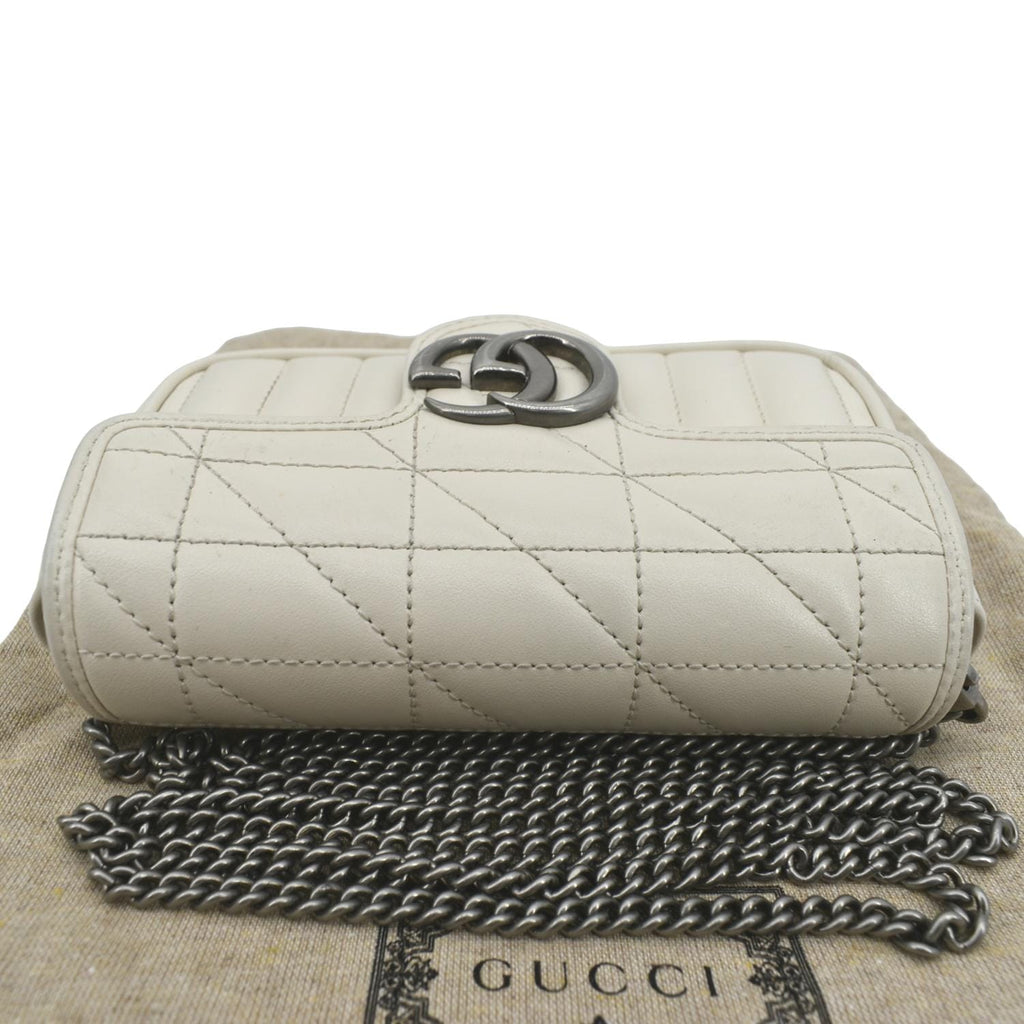 GUCCI Gucci Marmont Super Mini Matelasse Leather Shoulder Bag White 476433