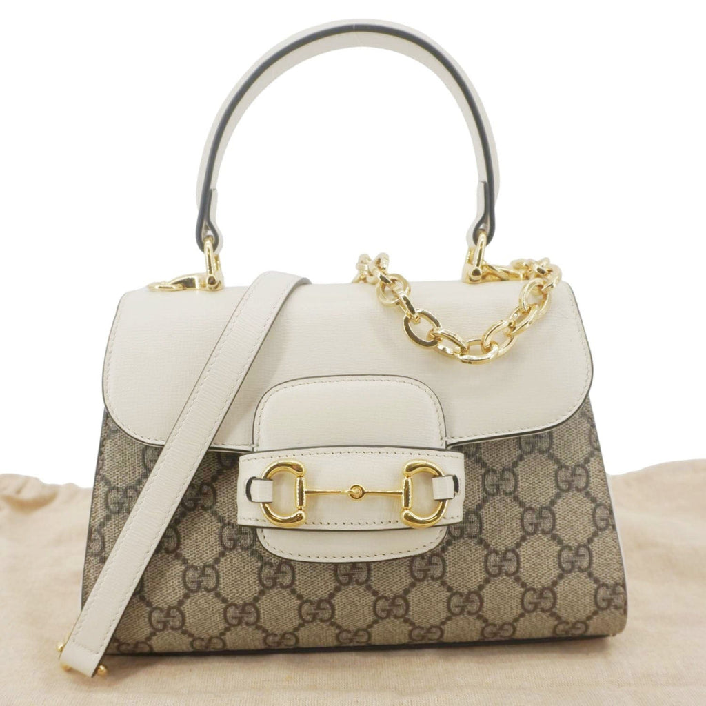 GUCCI Horsebit 1955 Small Gucci Supreme Canvas Top Handle Shoulder Bag Beige 703848
