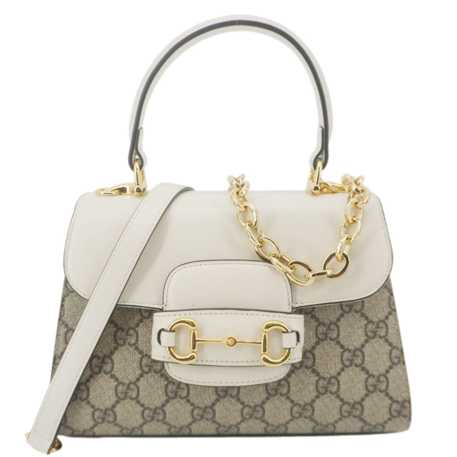 GUCCI Horsebit 1955 Small Gucci Supreme Canvas Top Handle Shoulder Bag Beige 703848
