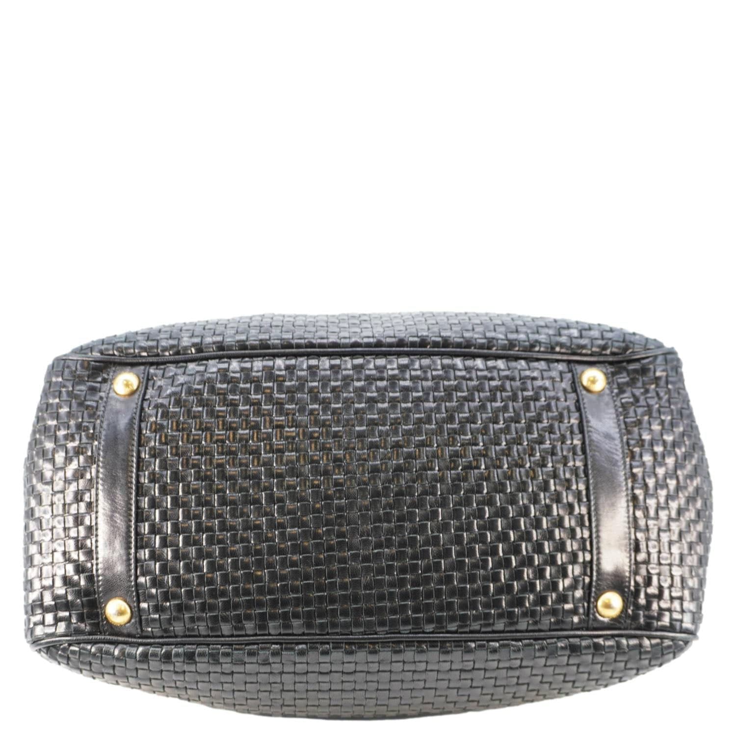 PRADA Frame Woven Madra Leather Tote Bag Black