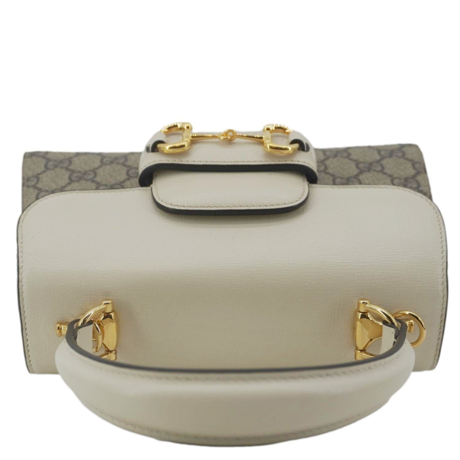 GUCCI Horsebit 1955 Small Gucci Supreme Canvas Top Handle Shoulder Bag Beige 703848
