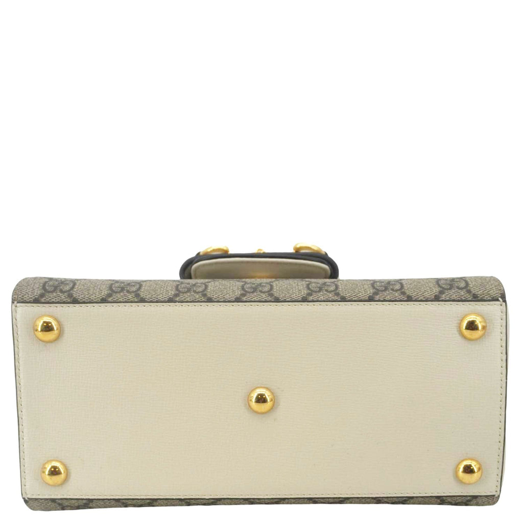 GUCCI Horsebit 1955 Small Gucci Supreme Canvas Top Handle Shoulder Bag Beige 703848