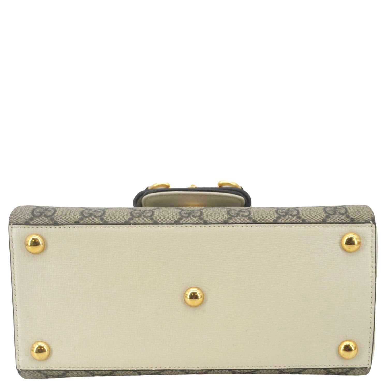 GUCCI Horsebit 1955 Small Gucci Supreme Canvas Top Handle Shoulder Bag Beige 703848
