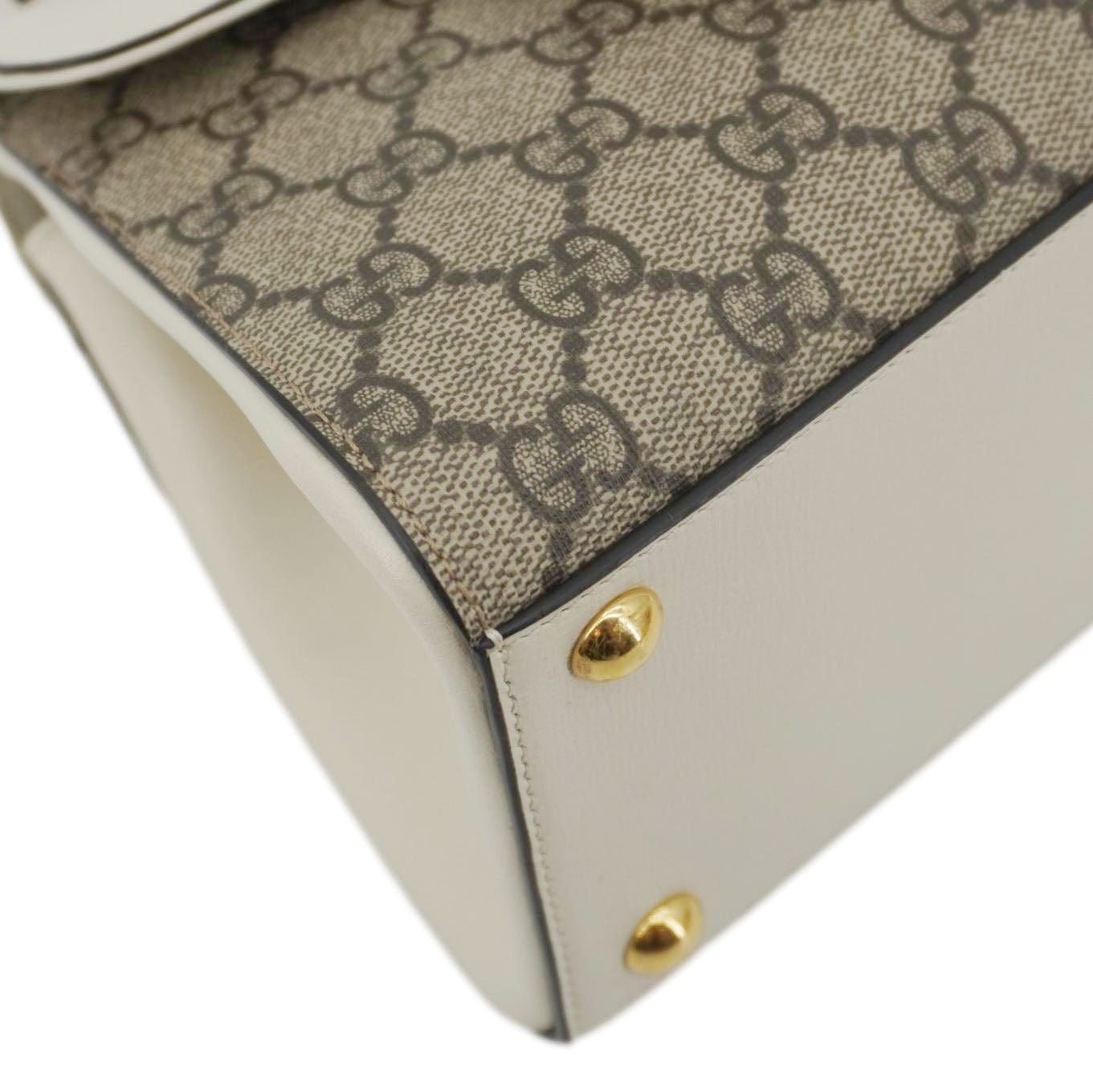 GUCCI Horsebit 1955 Small Gucci Supreme Canvas Top Handle Shoulder Bag Beige 703848