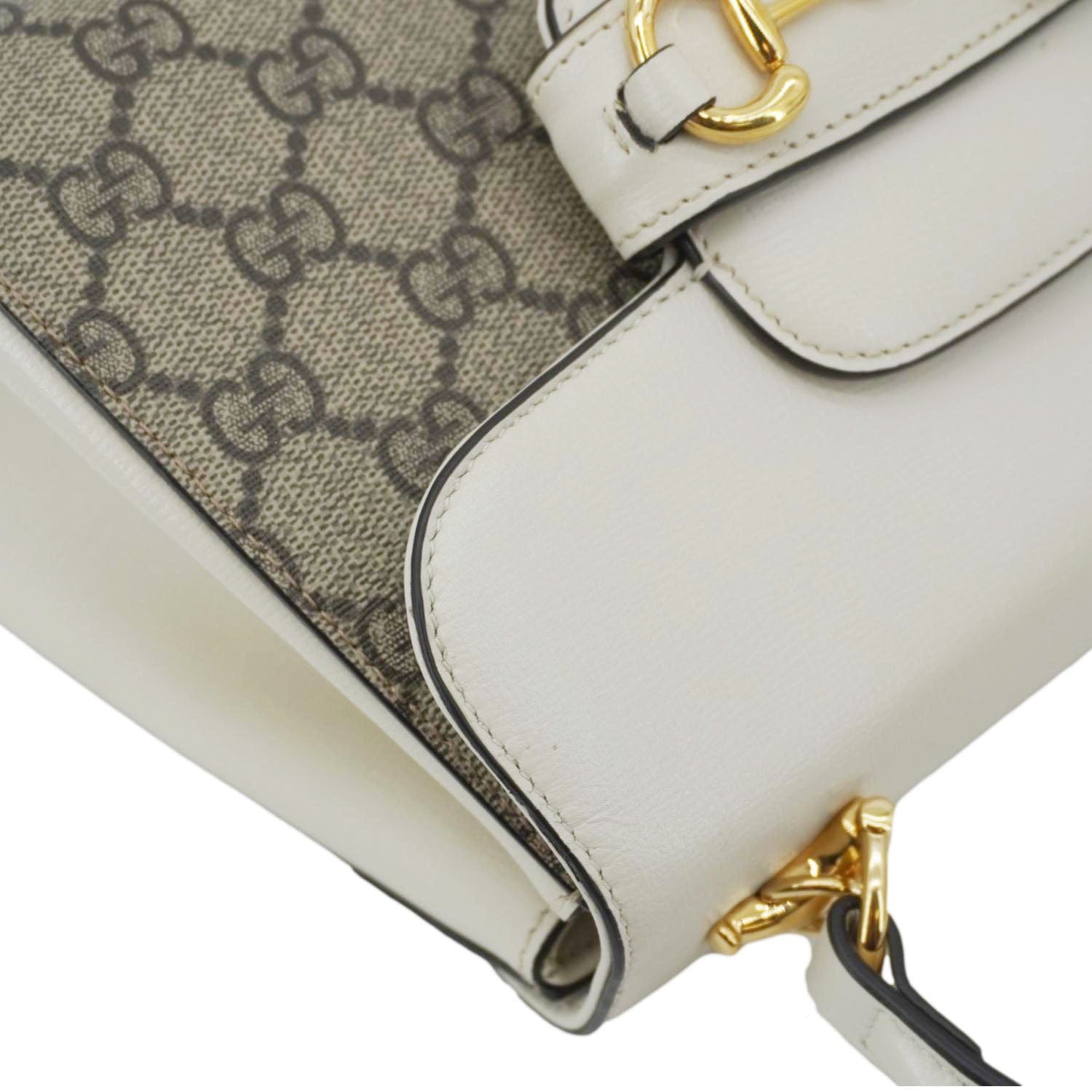 GUCCI Horsebit 1955 Small Gucci Supreme Canvas Top Handle Shoulder Bag Beige 703848