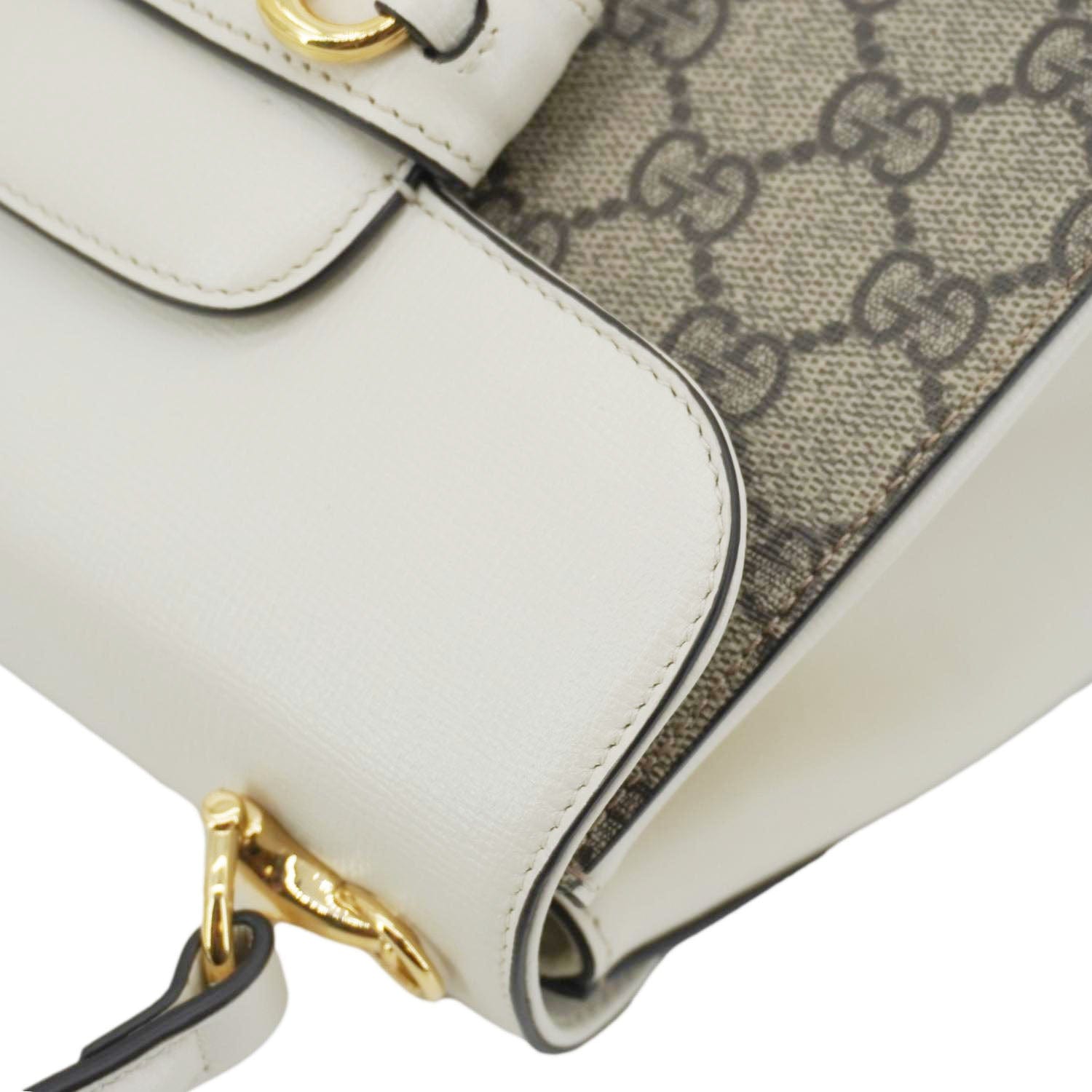 GUCCI Horsebit 1955 Small Gucci Supreme Canvas Top Handle Shoulder Bag Beige 703848