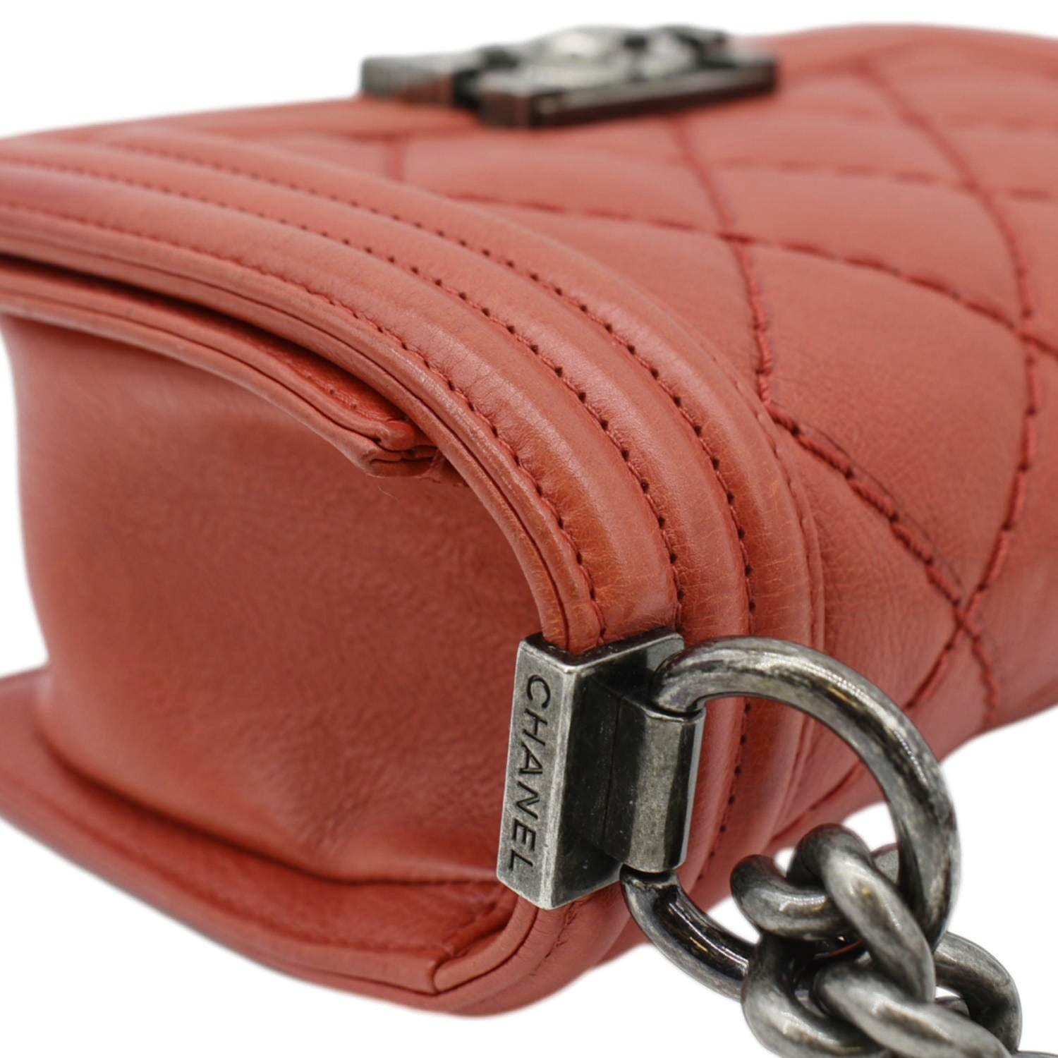 Chanel Double Stitch Small Boy Flap Quilted Leather Shoulder Bag Red