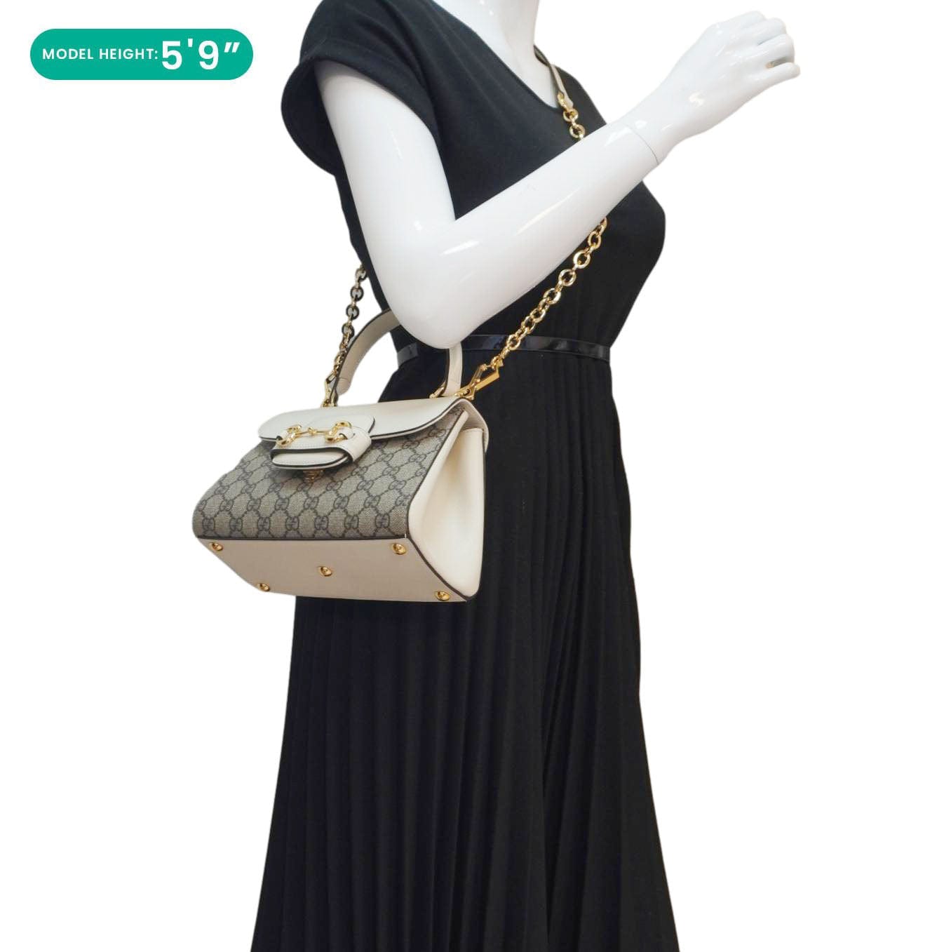 GUCCI Horsebit 1955 Small Gucci Supreme Canvas Top Handle Shoulder Bag Beige 703848