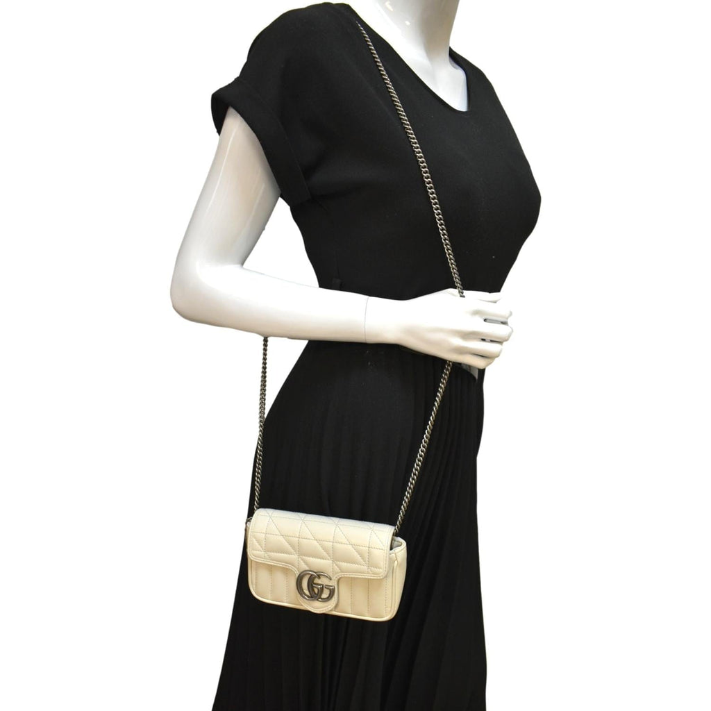 GUCCI Gucci Marmont Super Mini Matelasse Leather Shoulder Bag White 476433